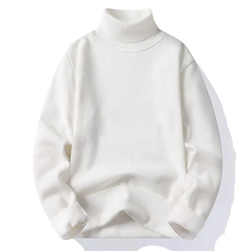 Autumn Winter Turtleneck Sweaters Men Slim Knitted Pullovers Mens Solid Color Casual Knitwear Fleece Warm 26921