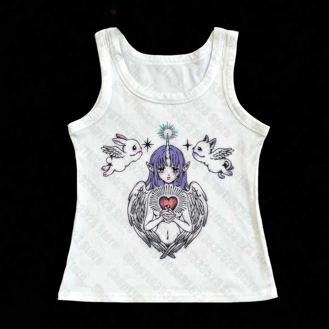 Women Clothing EMO Aesthetic Strtwear Graphic Crop Tops Gothic Punk Printing Slim Tank Tops Baby Tank Y2k Style Summer Vest L260921FYWM