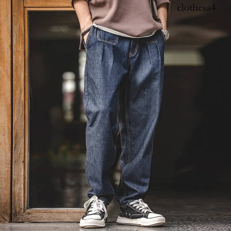 Maden Jeans da uomo larghi lavati in denim retrò Pantaloni affusolati a gamba larga Moda Casual Streetwear Jean Pantaloni dritti elastici da uomo