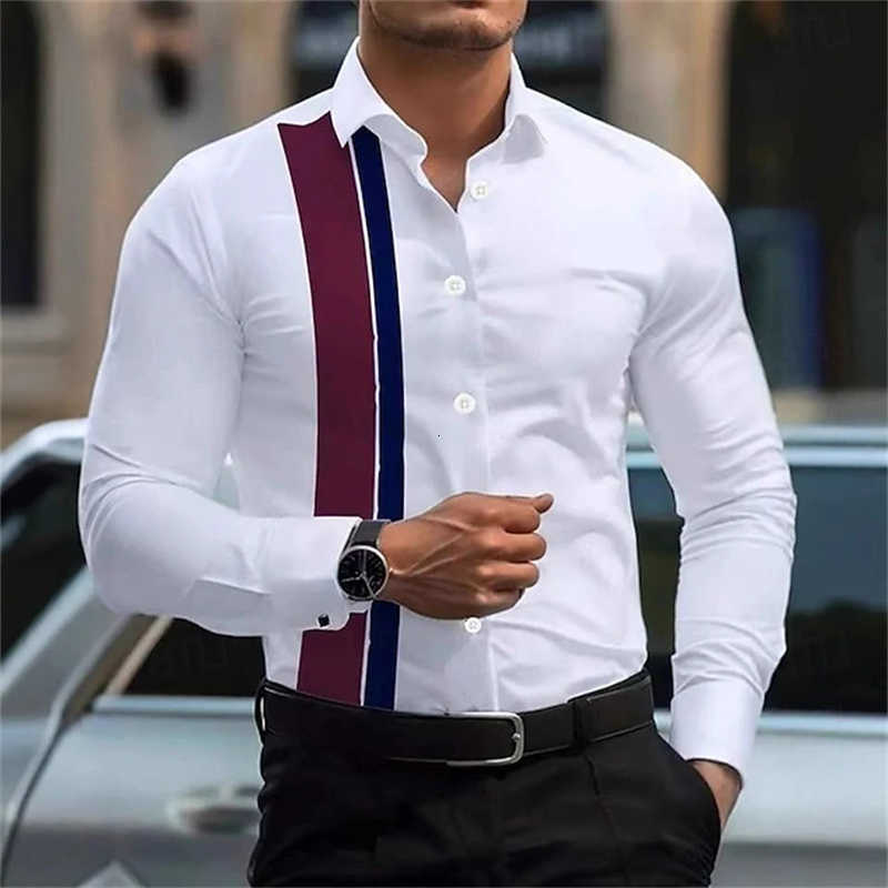 Men's Men's Casual fashionable Shirts contrast color striped long sleeve shirt European and American style business casual trendy casual m