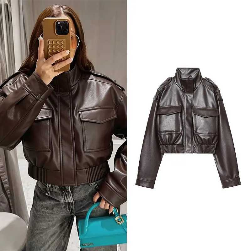 Short Women's Leather Jackets Women's Jacket With Zipper New 2026 Autumn Stand-Neck Long Sleeve Elastic Hem Woman Winter Jackets Female Co