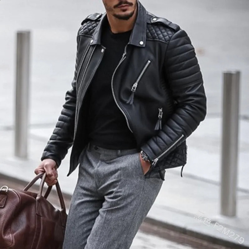 Autumn Leather Jacket Motorcycle Male Casual Clothing Winter Men's Fashion Outwear Pu Black Slim Lapel Zipper Coat 260910