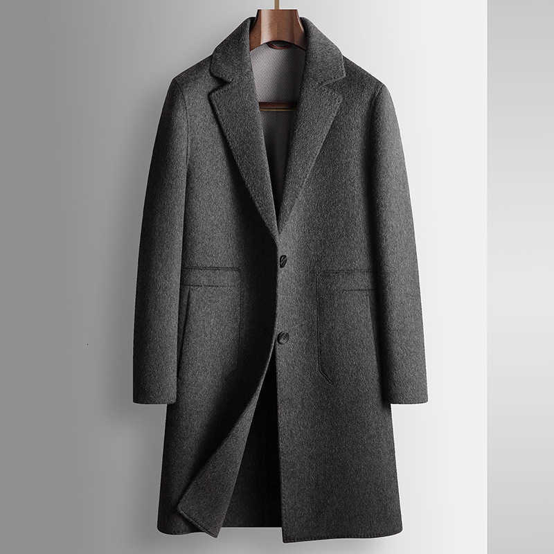 Wool Blends New Arrival Men's Fashion Men's Winter Double Breasted Knee Length Business Detachable Down Liner Double-sided Woolen Coat Siz