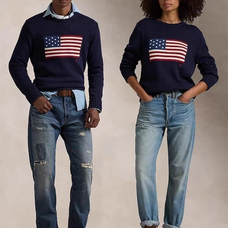 Luxury Designer Unisex Mens Womens Sweaters Knitted Sweater Jumpers American Flag Trendy Winter HighEnd Comfortable Cotton Casual Men Pullover Ladie