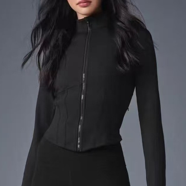 Womens Short Spring Stand Zip Sports Coat Black White Casual Yoga Top Comfortable Stretchy Athletic Wear Fashion Streetwear