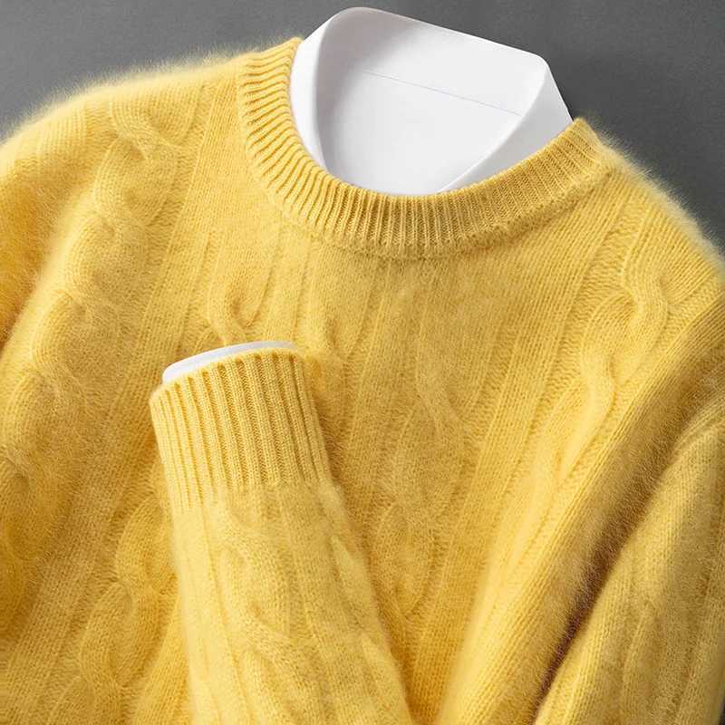 ZOCEPT 100% Natural Cashmere Men's Sweater Autumn Winter Thick Warm O-Neck Casual Pullover Knitted Twisted Flower Sweater Top Q260921