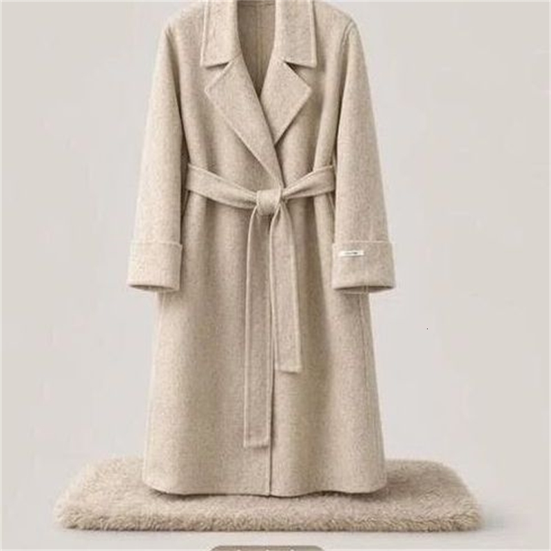 Bathrobe Elegant Wool Cashmere Doublesided Long Autumn and Winter Coat Loose Highgrade Woolen Jacket y260914