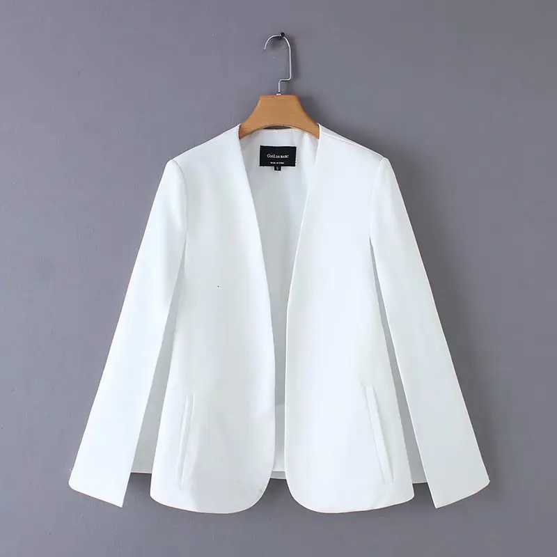 Women's Jackets 2019 Women elegant black white color v neck split casual cloak coat office lady wear outwear suit jacket open stitch tops CT237