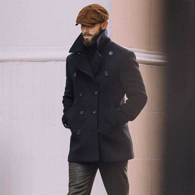 Lapel Men's Classic Wool Blends Double Breasted Coats Men Winter Vintage Solid Color Loose Long Sleeve Woolen Outfits For Mens Fashion Outerwea