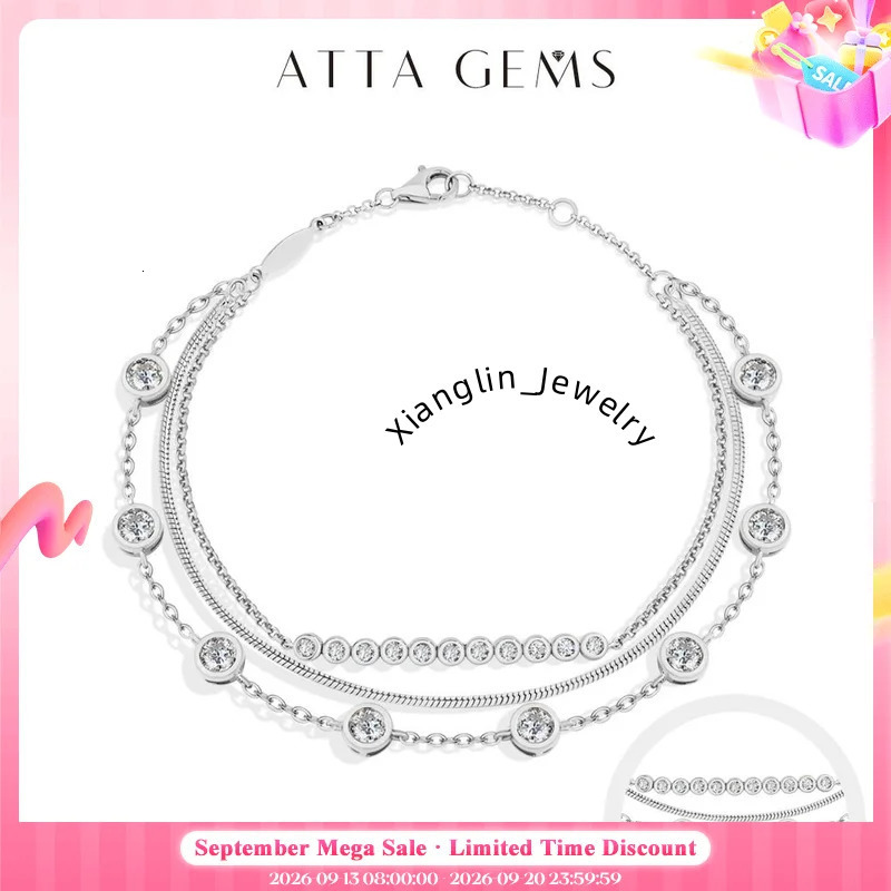 ATTAGEMS Three Layer Stacking Moissanite Bracelets 925 Sterling Silver Adjustable Women's Bracelet 16+3cm Charming Party Jewelry