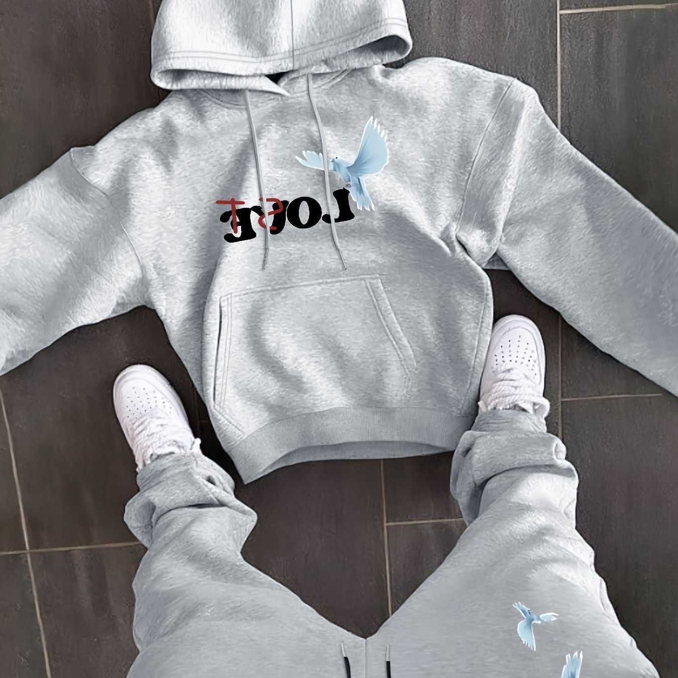 Men's Hoodies Sweatshirts 2026 set printed sportswear set men's hooded sweatshirt long pants set spring and autumn winter warm suit sweat