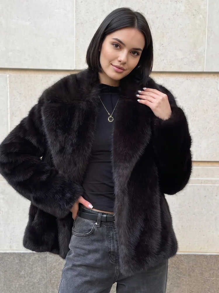 Lapel Notched Faux Fur Jacket Long Sve Open Front Loose Short Women Elegant War Winter Party Street Outerwear Coat 2026 D260921