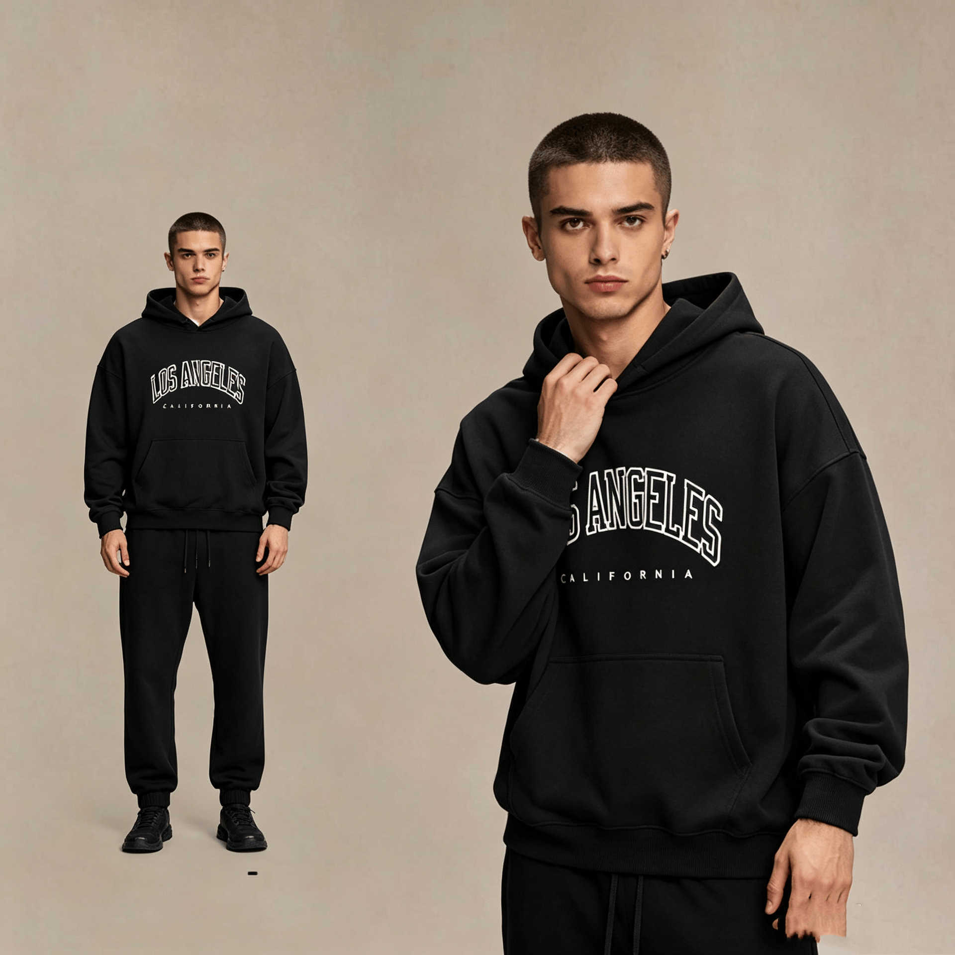 Men's fashion spring and autumn hooded solid color sweater suit men's pullover sweater suit men's hoodie T260921