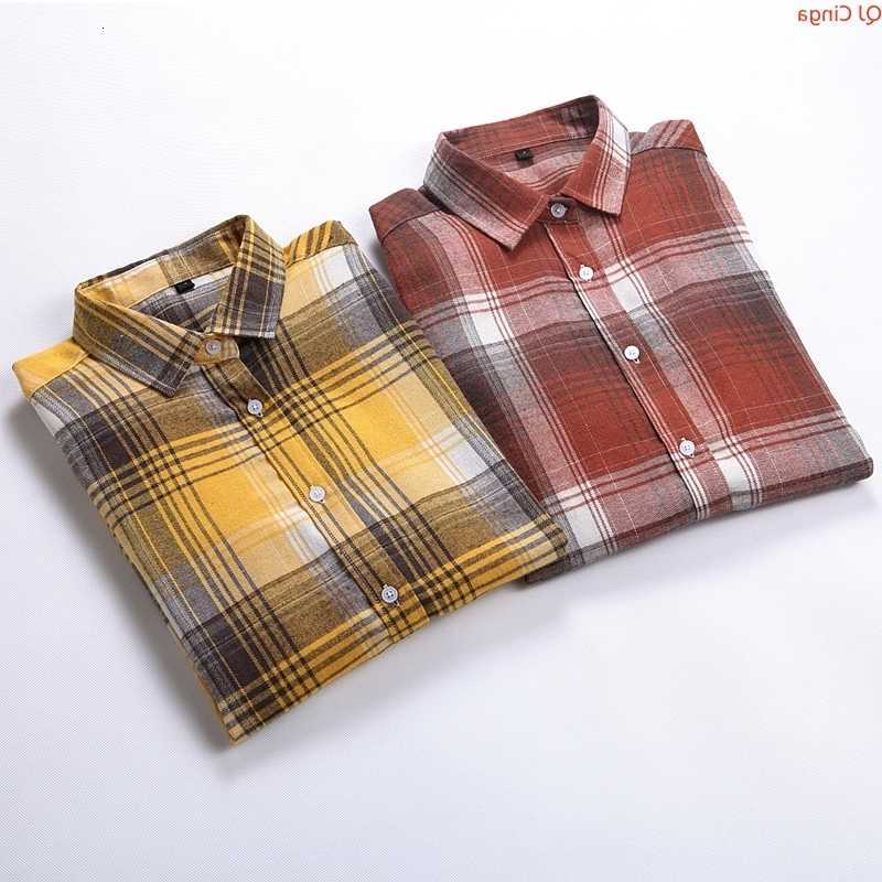 Men's Men's Casual Shirts Spring/Autumn Red Long-Sleeve Plaid Shirt Yellow Single-button-down Collar Striped Casual Shirts. H260921