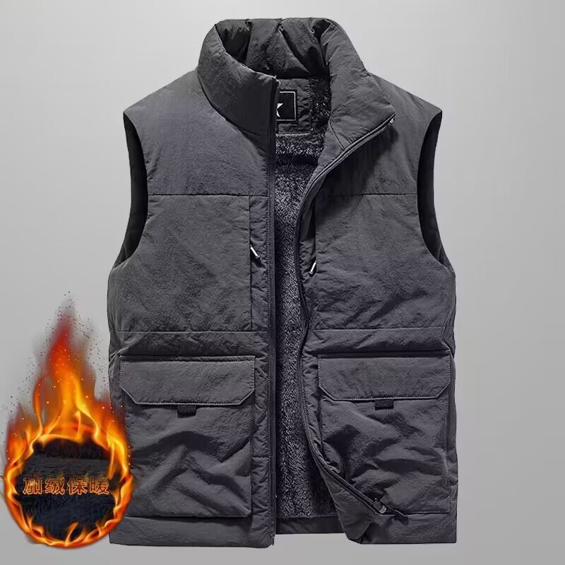 Men's Thickened Fleece Outdoor Workwear Thermal with Multiple Pockets Fall and Winter Jacket Vest for Men J260921