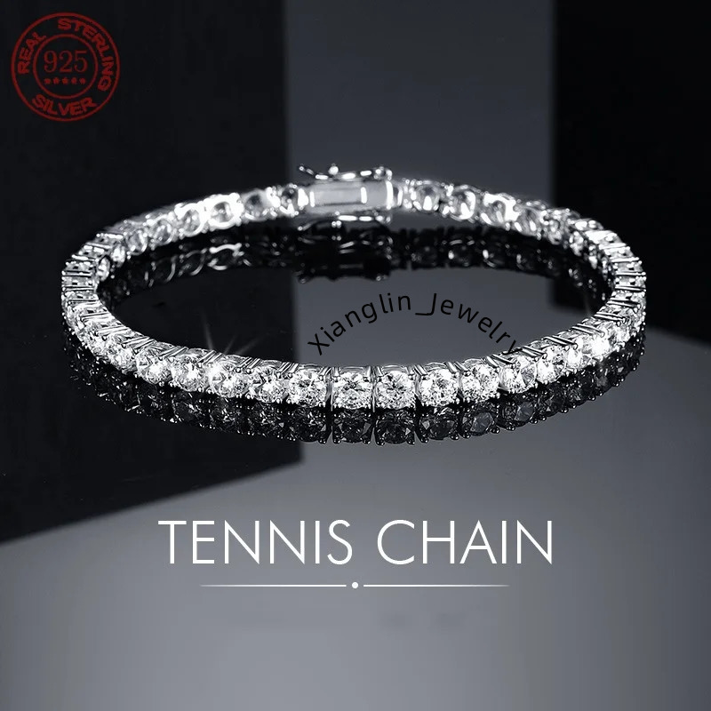 100% Real Moissanite Tennis Bracelet 925 Sterling Silver Plated 18K Gold with GRA Bracelet for Women Man Sparkling Party Jewelry
