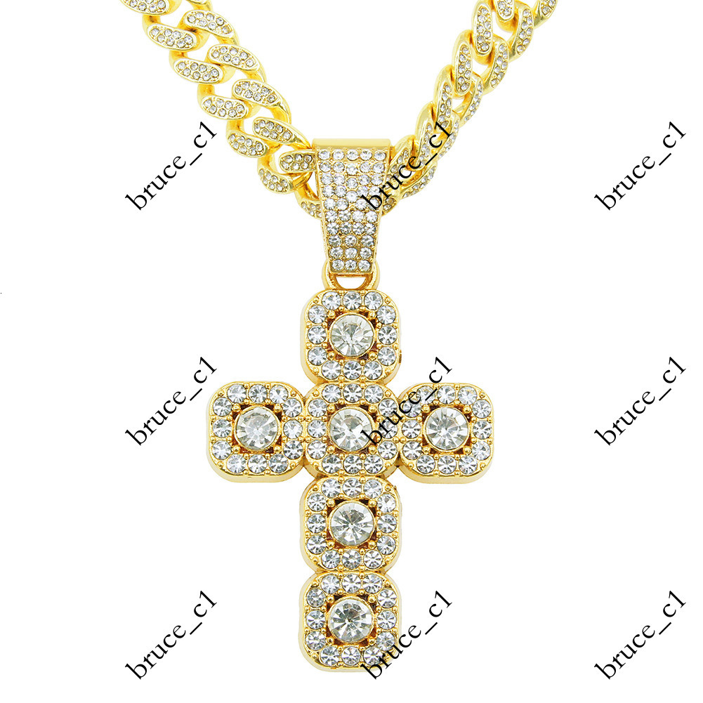 European American Hip-Hop Full Diamond Cross Pendant Cuban Necklace Men's Cool and Dominant Personality Collarbone Chain Choker
