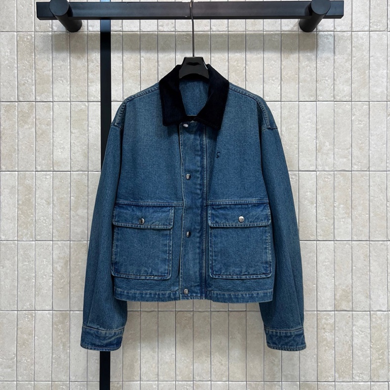 Denim Cargo Outerwear Women Corduroy Collar Panelled Vintage Loose Cropped Jackets Autumn Street Style Unisex Skinny Casual Jacket