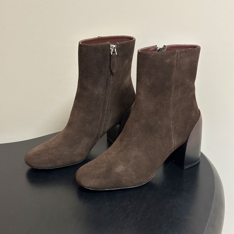 top quality Simple real Leather suede Trendy Chunky Block heels slip on Ankle Boots Fashion boots Casual Knight Western Boots Luxury designer boots