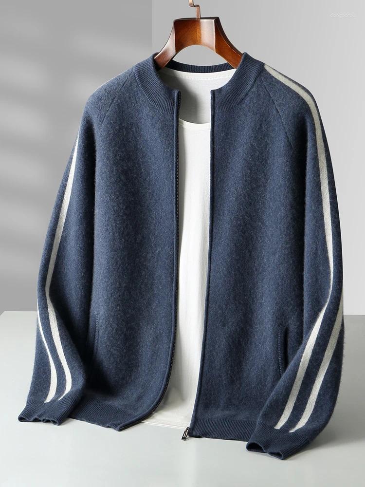 Men's Sweater Jacket Merino Wool Cardigan Clothing Autumn Winter Casual Zip Warm Jacquard Color Collision Knit Coat