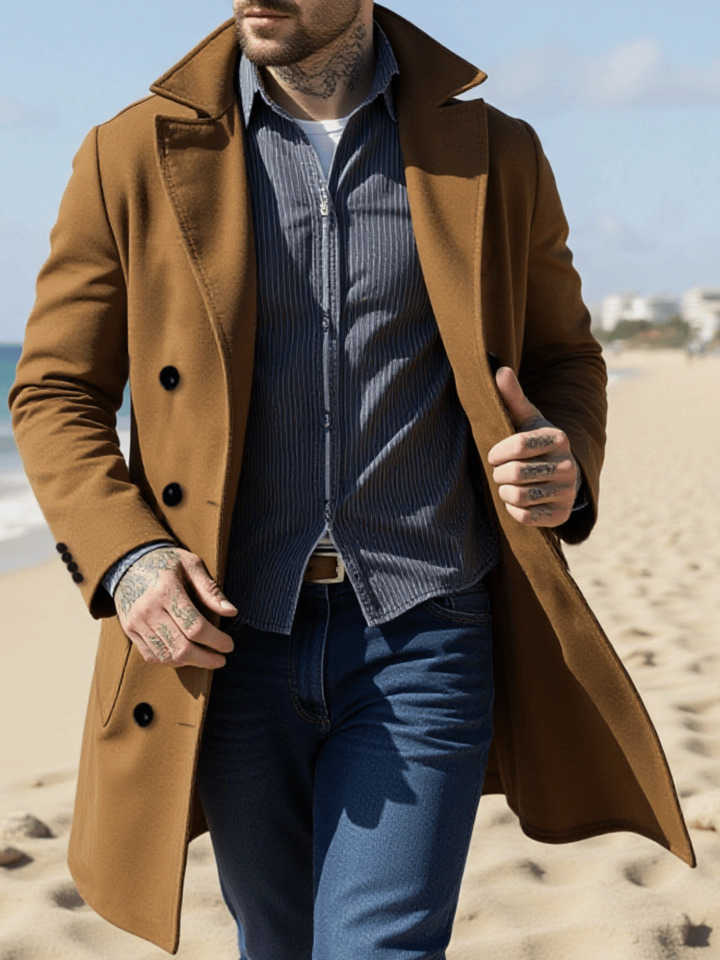 Winter Blends Men's man's Wool Jacket Foiled Woolen Coat Overcoat Thickened Wool Double Breasted Solid Color Commuting Hiking Travel Ready