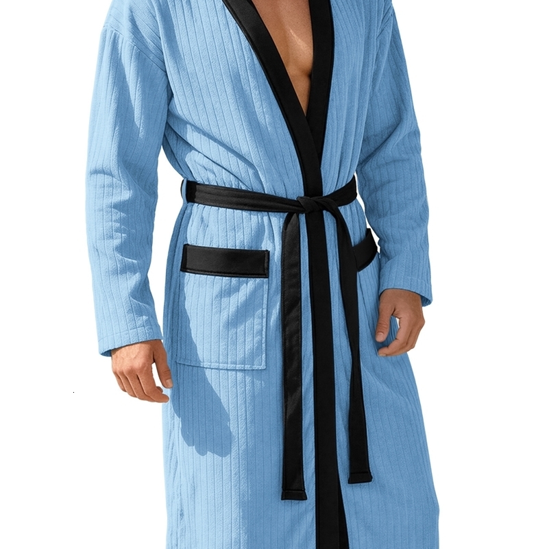 Accappatoio da uomo lungo jacquard morbido e solido con cintura Plus Size stile europeo casual pigiama casa vacanza notte vestaglia 260920