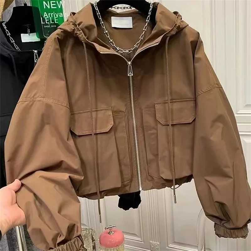 Women's Jackets Ladies Short Jacket 2025 Spring Autumn Hooded Pocket Long Sleeves Lady Coat Versatile Loose Temperament Women's Outerwear