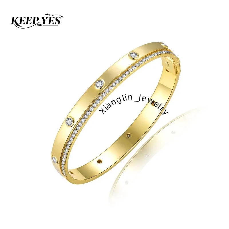 KEEP YES 2.8mm Moissanite Diamond Bracelet for Women 925 Sterling Silver Plated 18K White Gold Bangle Wedding Fine Jewelry Gift