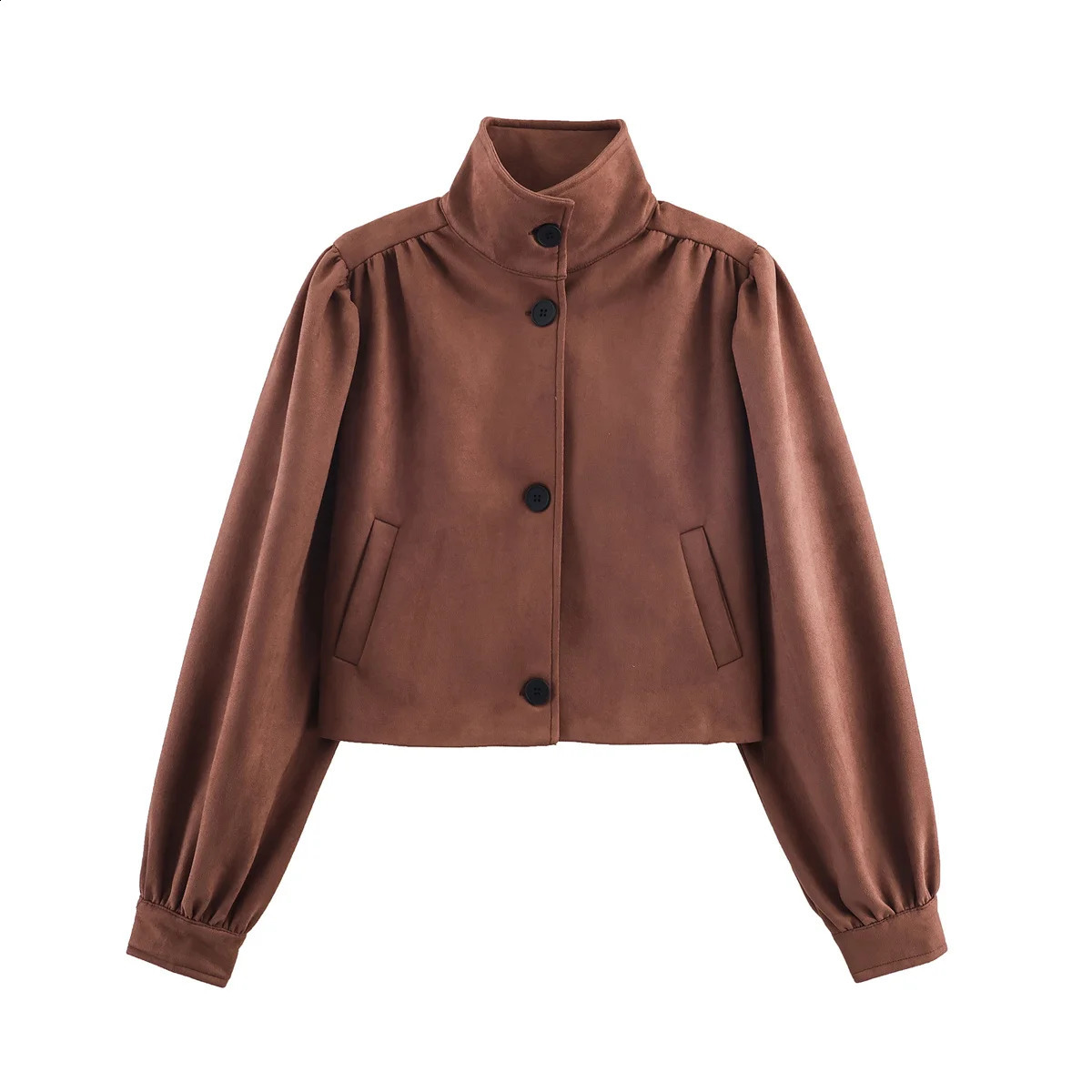 Zevity Women Vintage High Street Collar Pleat n Short Suede jacket Coat Lady Retro Buttons Casual Outwear Tops CT9532 260920