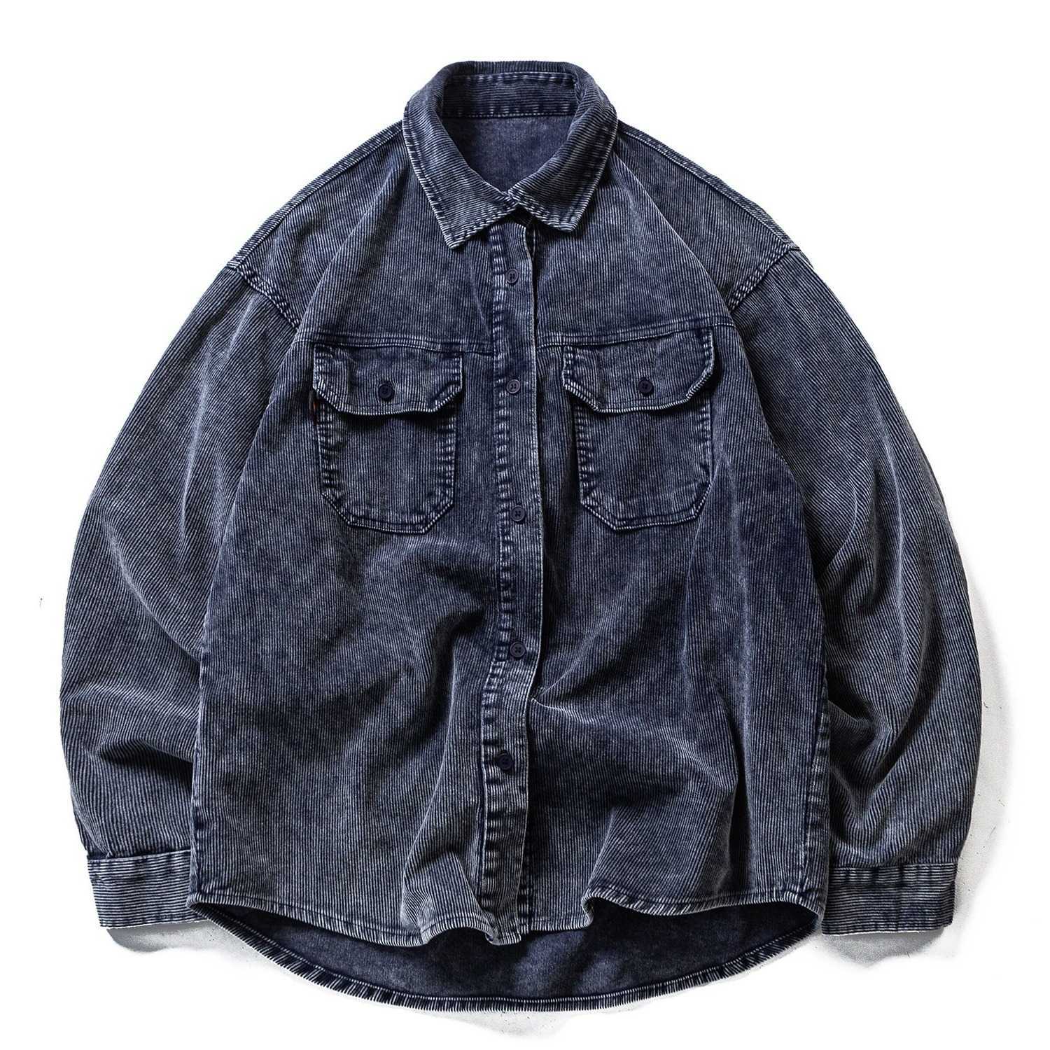 Retro Men's Japanese Casual Shirts Amikaji Washed Corduroy Shirt for Men and Women Loose Vintage Long Sleeved Shirt Trendy H260921