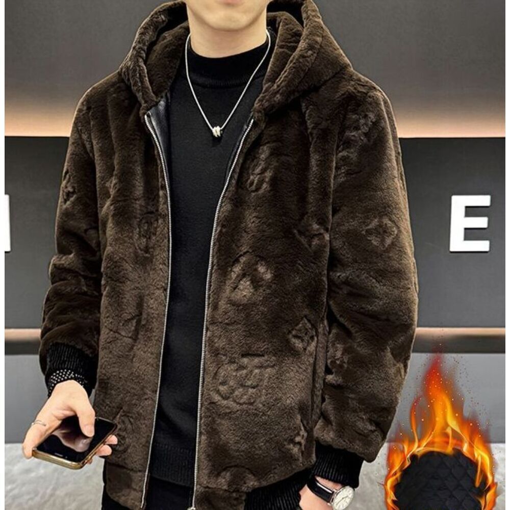 2026 Winter New Men's Faux Coat With Hood, Short Style, Youth Fashion, High-End Stylish Golden Mink Fur Jackets