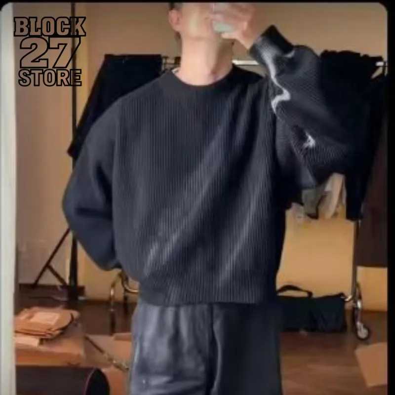 Mens Sweater Harajuku Autumn Winter Heavyweight Minimal Design Loose Solid Color Pullover Retro Lazy Style Warm Knit Streetwear S2609210BD9