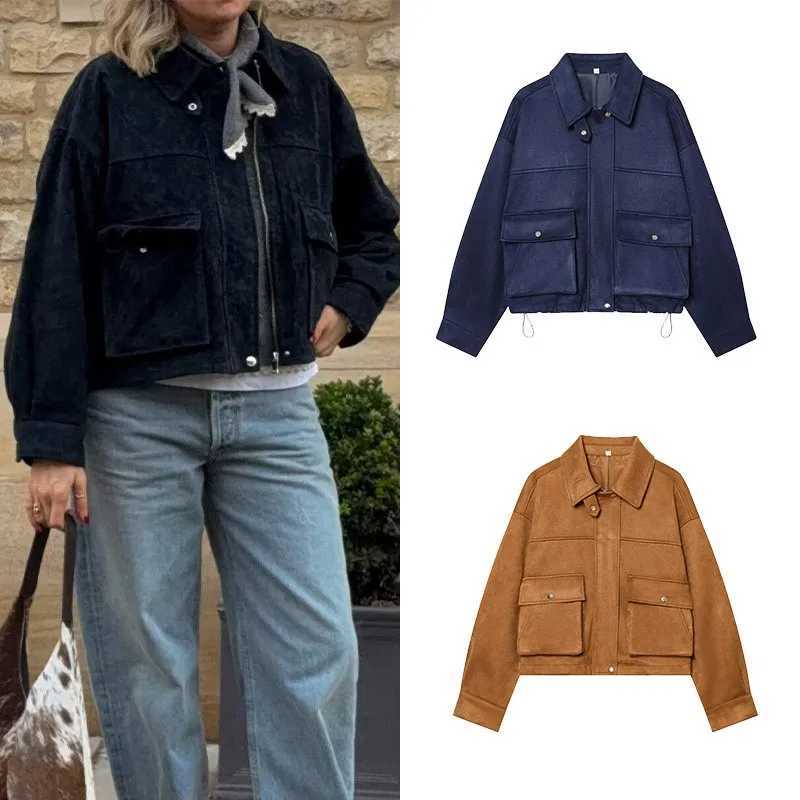 Bomber Women's Women's Jacket Jackets New 2026 Autumn Lapel Collar Long Sleeve Pockets Women Zipper Coats Chic Female Commute Outwears C26