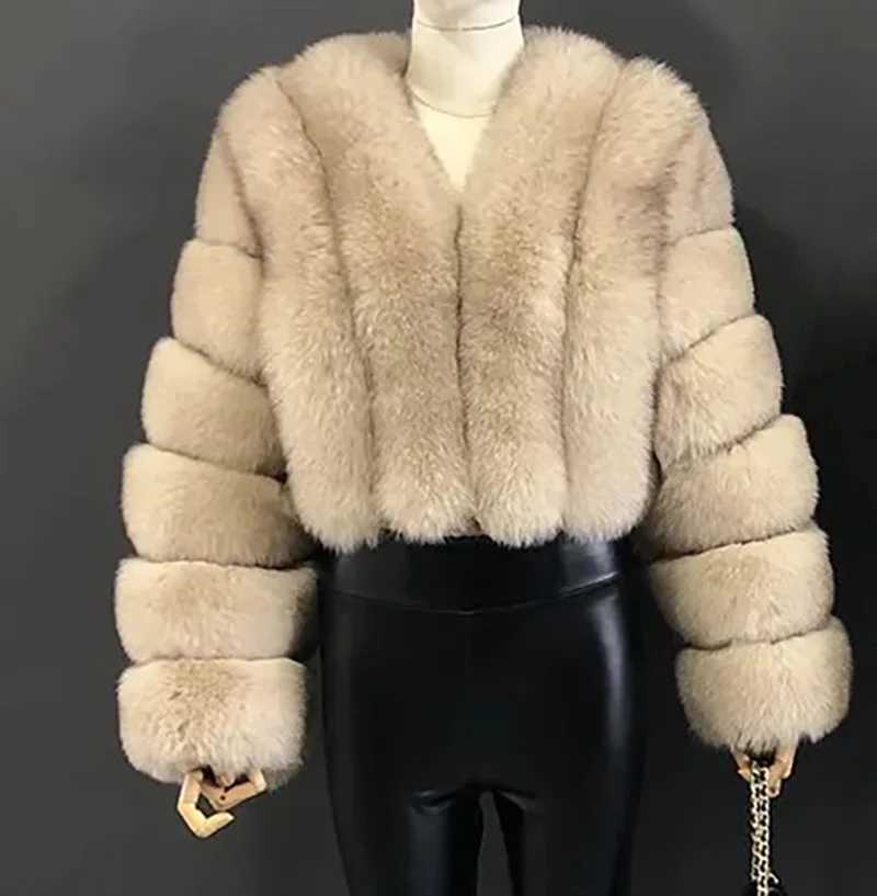 Faux Fur Coat V-Neck Winter Woman Solid Long Slve Thick Warm Winter Short Coat Women Fashion Luxury New Fur Jacket T260829