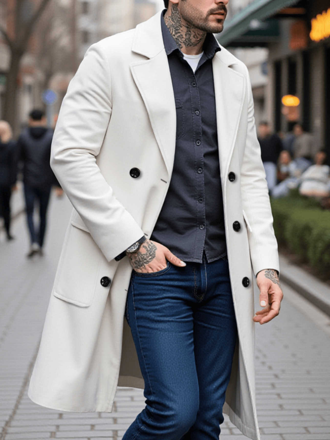 Style Men's Wool Blends New Men's Overcoat Double-Breasted Woolen Jacket Thickened Lined Coats For Winter Chill Protection - Solid Color D