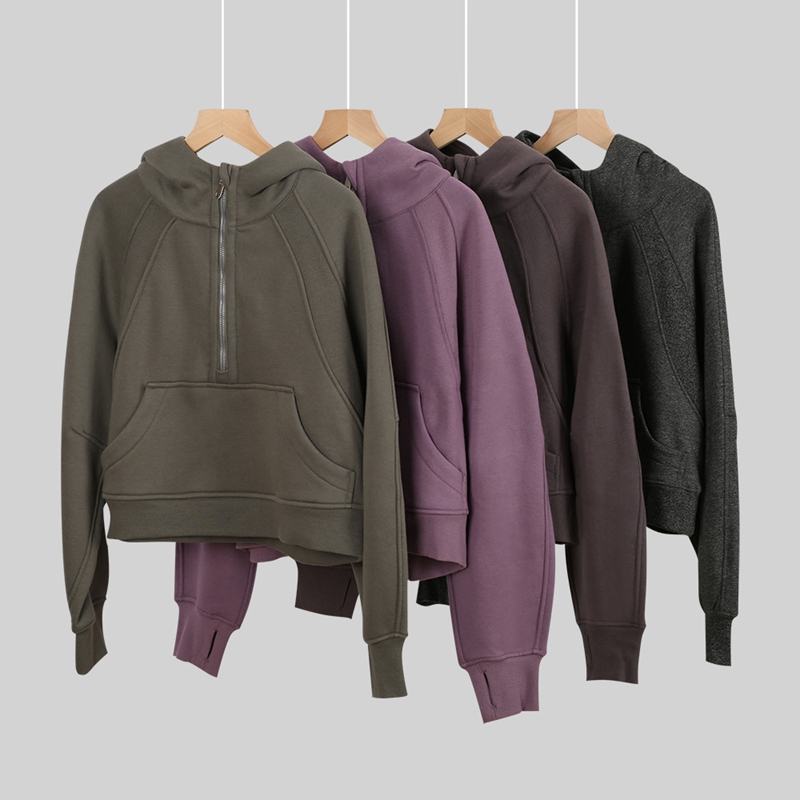 Felpa con cappuccio e mezza zip in cotone yoga da donna, antivento, calda, vestibilità ampia, felpa con colletto rialzato per allenamento casual all