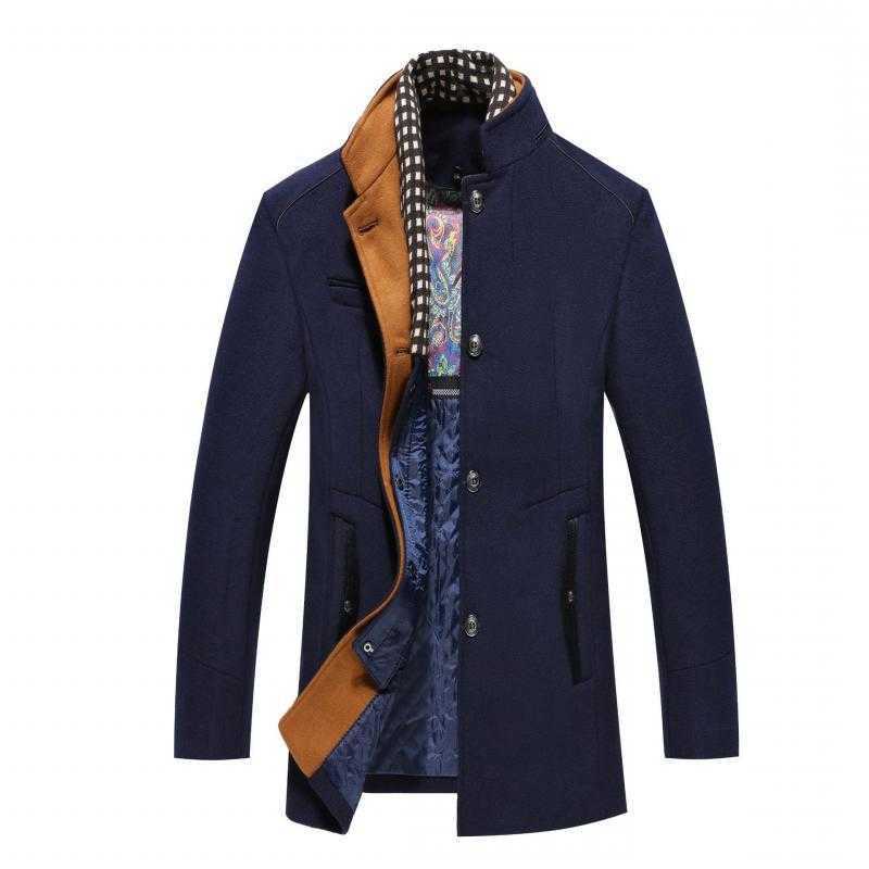 Winter Men's Wool Blends Autumn Mens Wool Coats Smart Casual Thick Warm Woolen Trench Outerwear Men Stand Collar Fashion Detachable Scarf Coats