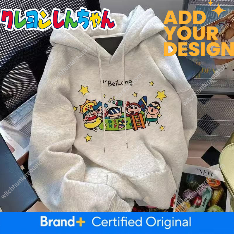 Sudadera con capucha y forro polar con estampado de Crayon Shin-chan de estilo americano, unisex, corte holgado, otoño/invierno, ropa exterior de mo