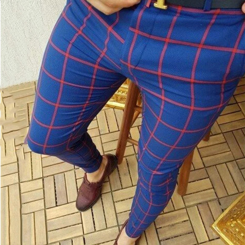 Summer Men's Suit Pants 3D Printed Fashion Plaid Pants Comfortable Casual Business Pants Quick Dry Straight Pants 260920