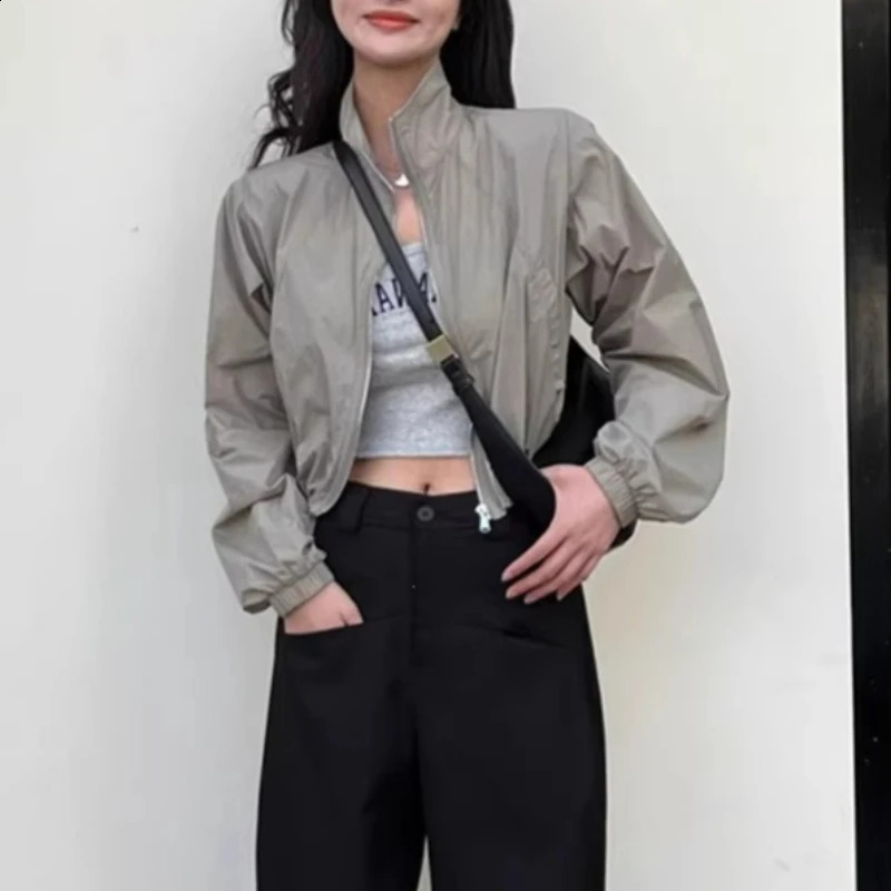 Autumn Vintage Women's Windbreaker Cropped Jackets Harajuku Oversized Streetwear Long Sleeve Fashion Female Elegant Top 260920