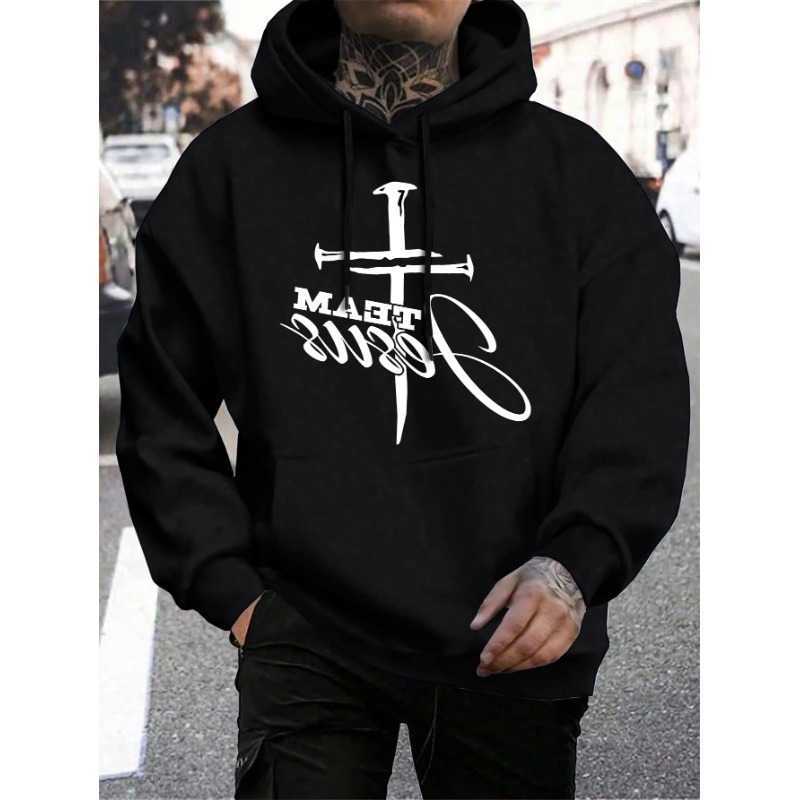 Trend Men's Hoodies Sweatshirts 2026 Cross Print Men Women Hooded Sweatshirt Autumn and Winter Daily Outdoor Vacation Fitness Casual Loose Warm