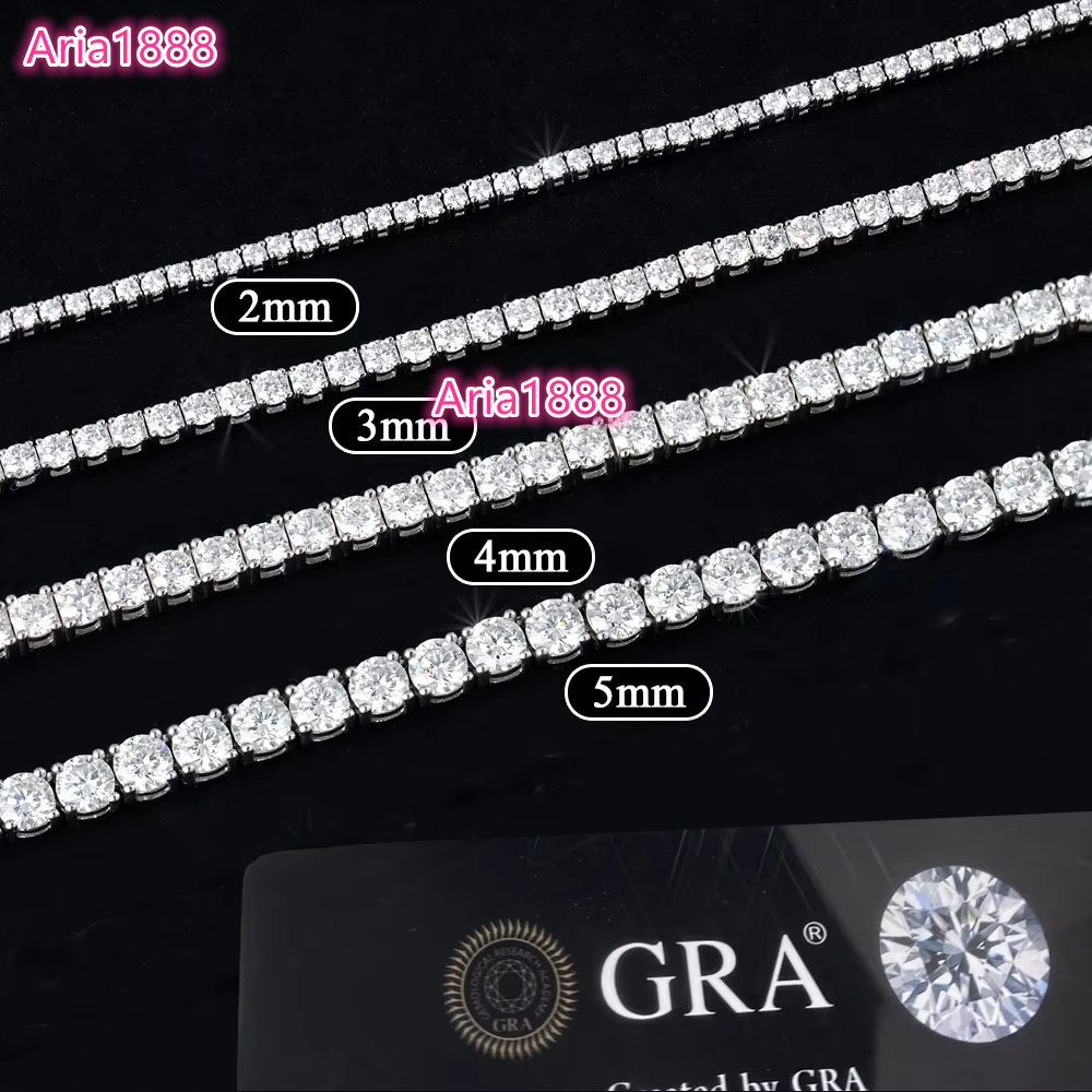 Factory Wholesale D Color VVS Moissanite Tennis Necklace Chain Iced Out 2MM 3MM 4MM 925 Silver Tennis Necklace Fine Jewelry