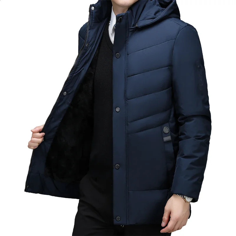 Windproof Gift for Father Husband Parka Parkas Men Thick Warm Fashion Fleece Hooded Winter Coat Mens Jacket 260920