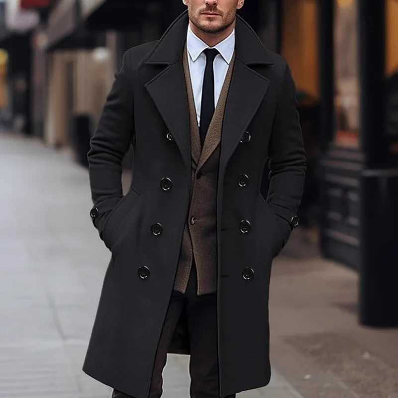 Wool Blends Men Men's Overcoat Autumn Winter Business Casual Double breasted Male Trench Coat Simple Mid Length Long Sleeve Man Jacket D260921
