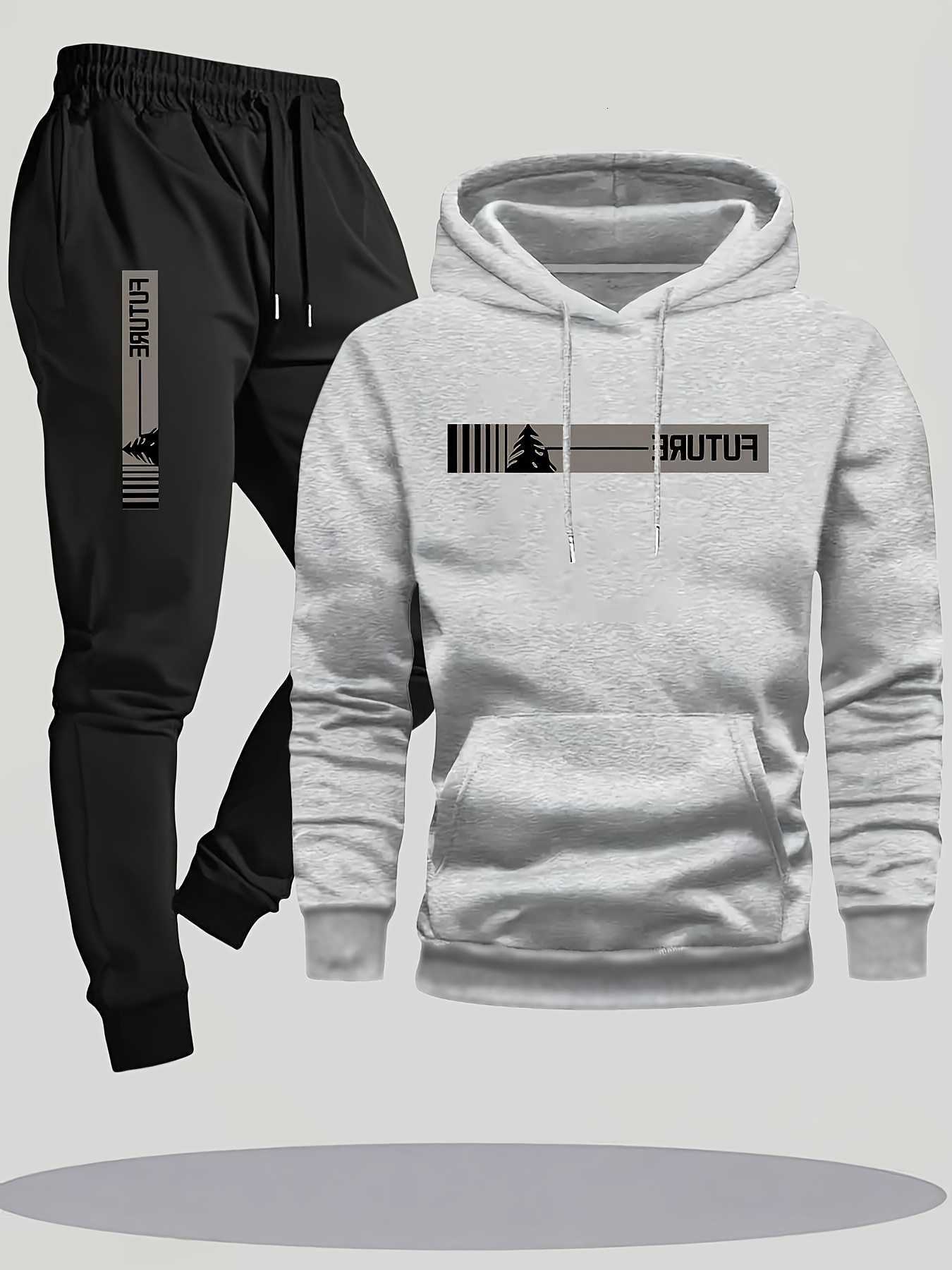 and Sweatshirts Winter Men's Hoodies autumn men's casual suit with geometric pattern printed t-shirt hooded sweatshirt and sports pants ca