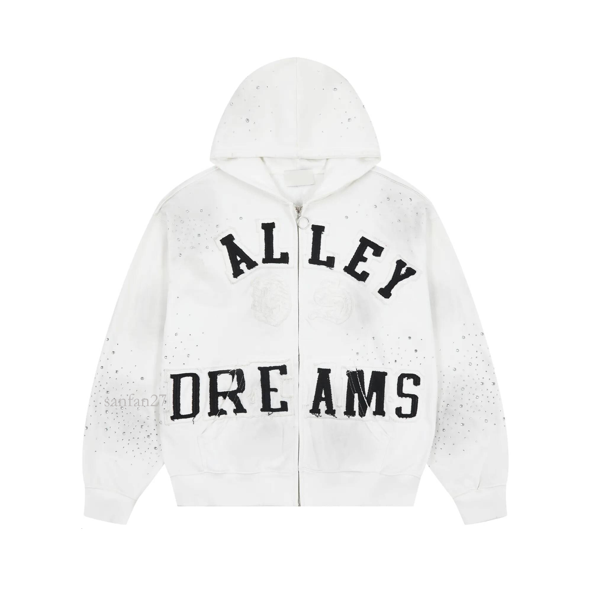 Vale Dream Vintage Graphic Zip Up Hoodie Designer Men Sweatshirts Unisex Washed Black White Pullover Loose Cotton Sweatshirts Retro Print Valleys Dr