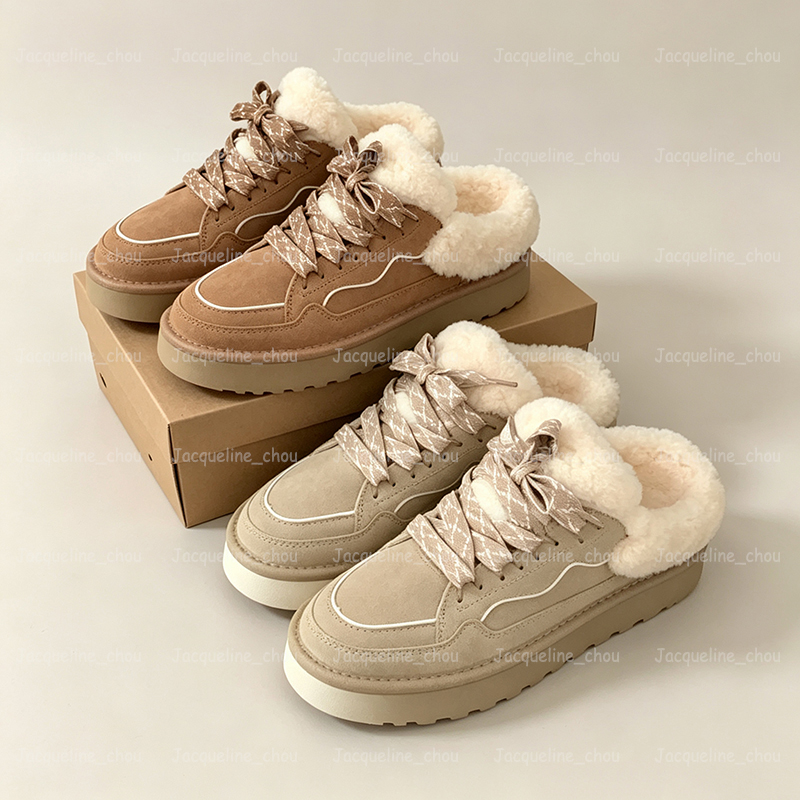 Botas de diseñador para mujer Zapatillas de deporte con plataforma Zapatillas peludas Bota para la nieve Bota con cordones Jumbo Botines cálidos de