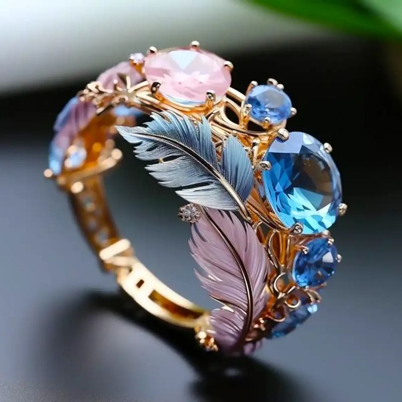 Ring Delun European And American Style New Embossed Colorful Flower Ring Creative And Personalized Design Exquisite And High-End Feel Ring