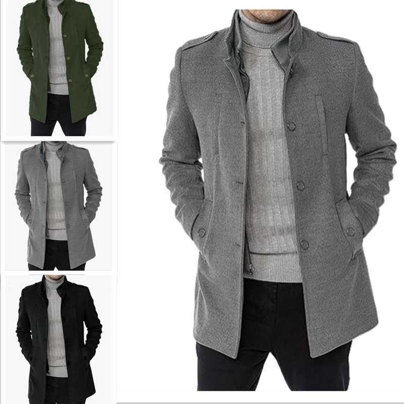 Woolen Men's Wool Blends New Mens Coat Medium and Long Zipper Jacket Large Size Two-piece Set Cardigan for Men D260921