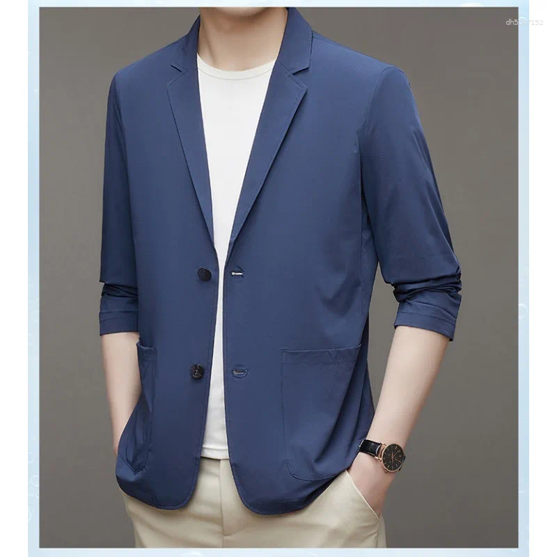 Men Spring Summer Lightweight Sun Protection Blazer Ice Silk Casual Suit Jacket Outerwear